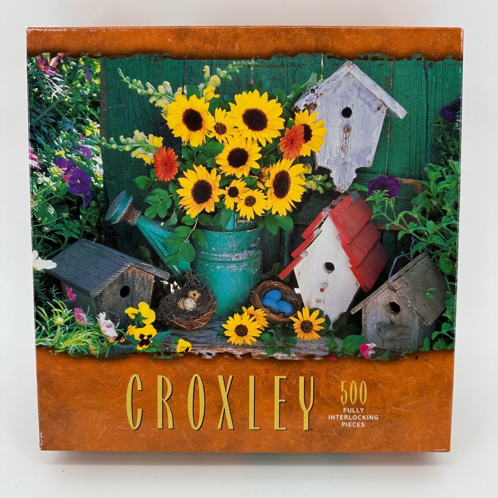 Vintage Croxley 500pc Jigsaw Puzzle Summer Still Life Sunflower Birdhouse MB